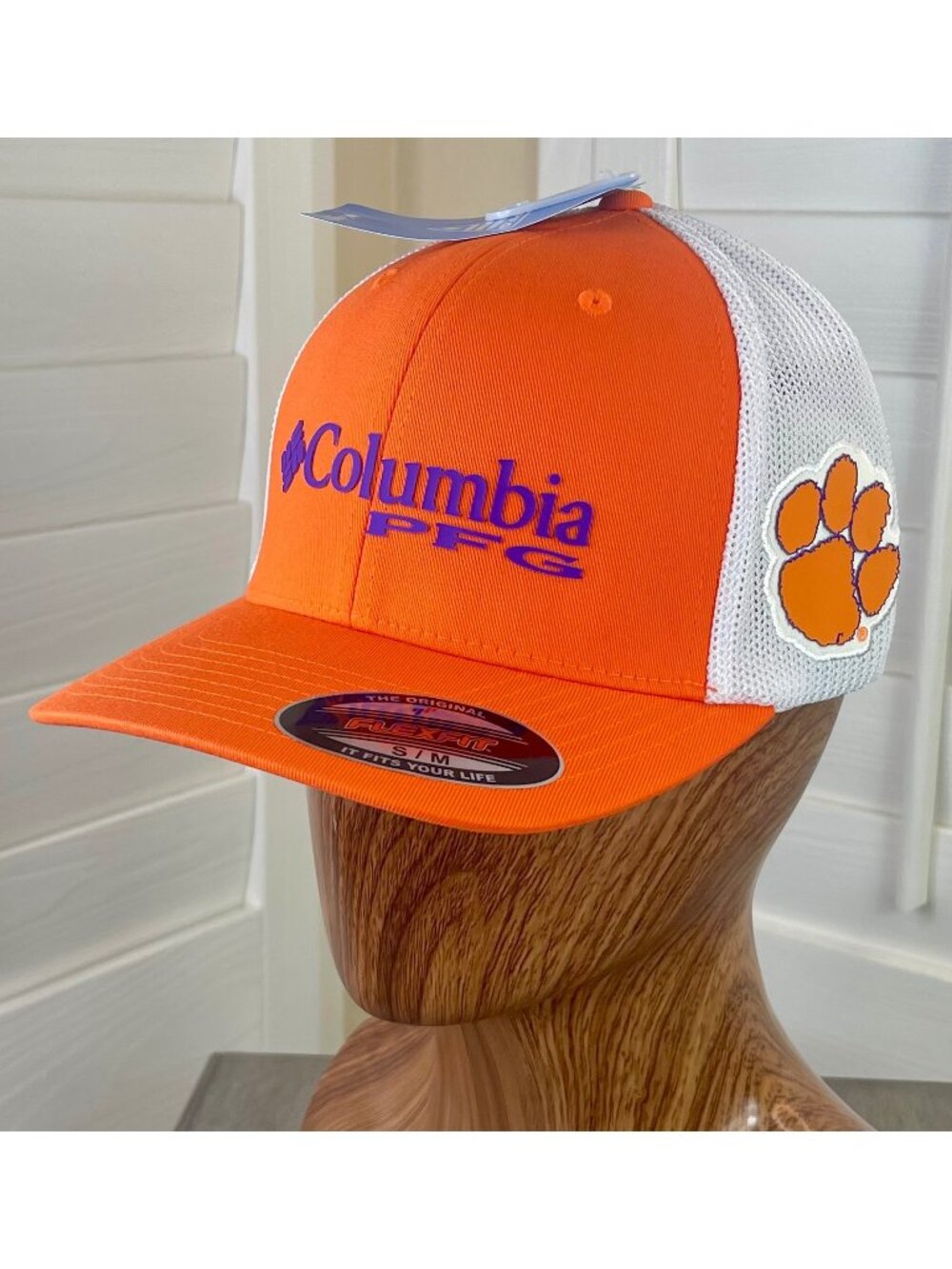 Columbia PFG NCAA Clemson Tigers FlexFit Orange/Mesh Baseball Hat Size S/M - NWT